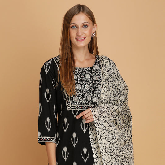 Black Printed Kurta Set