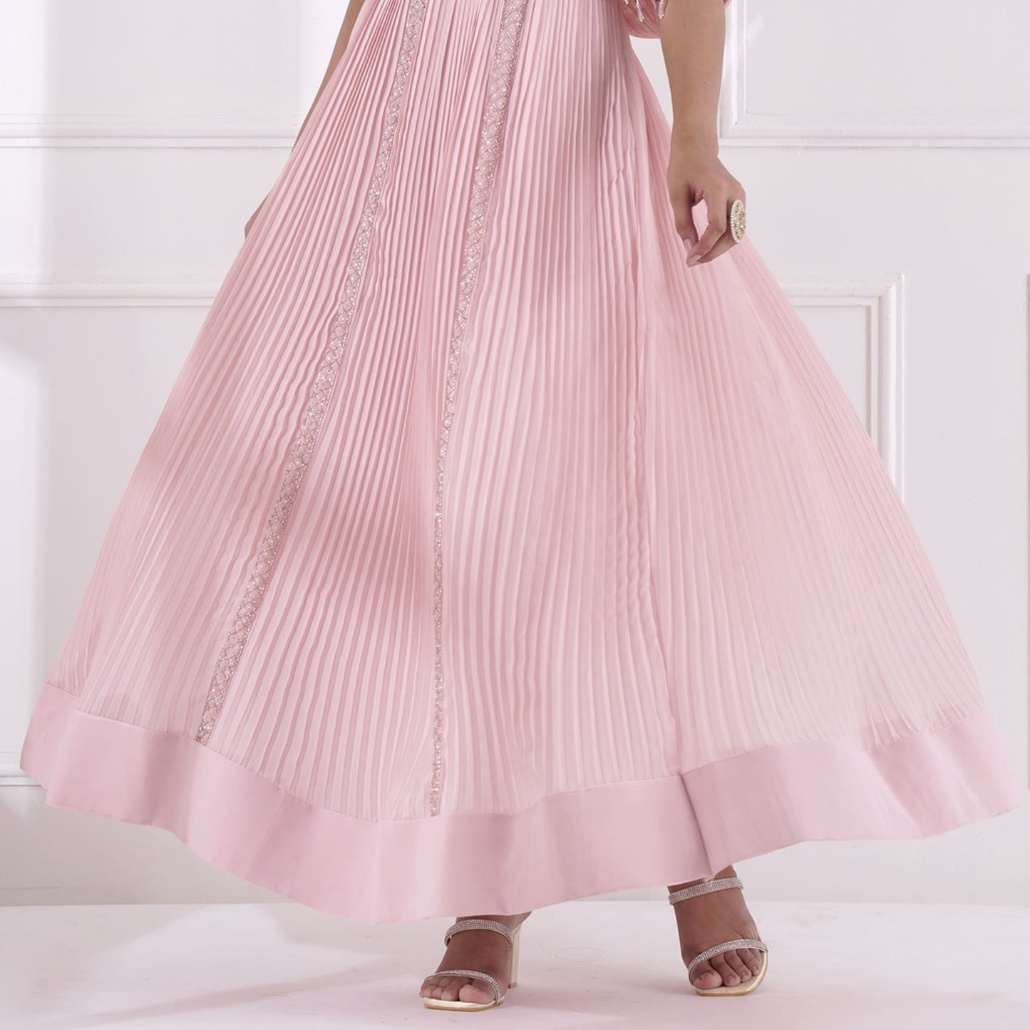 Blush pink embellished pleated gown