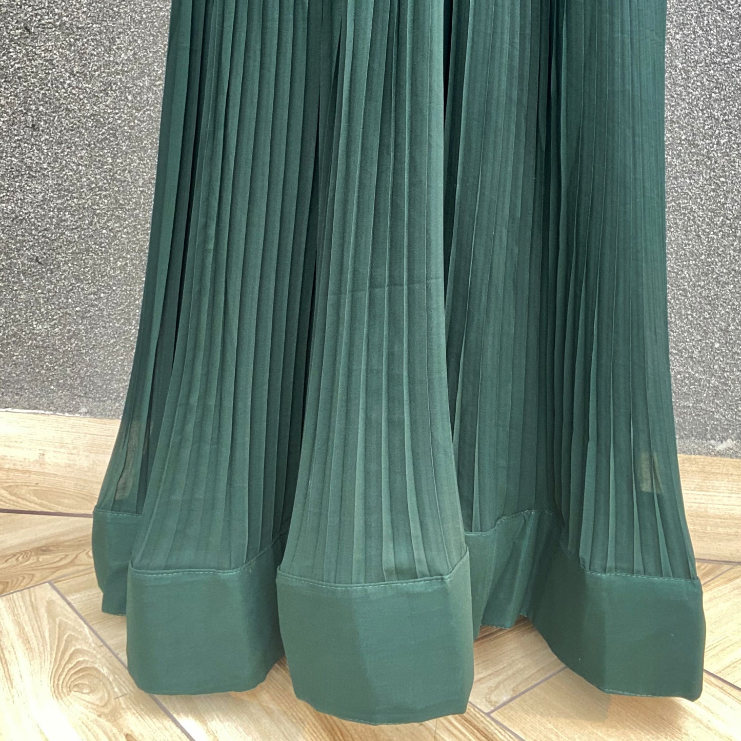 Bottle Green Mirror Work Cape Sleeve Gown