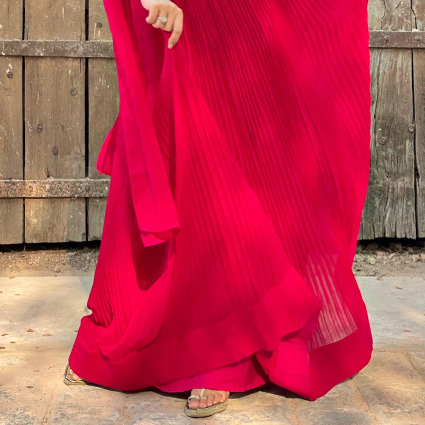 Fuchsia Pink Embroidered Pleated Gown