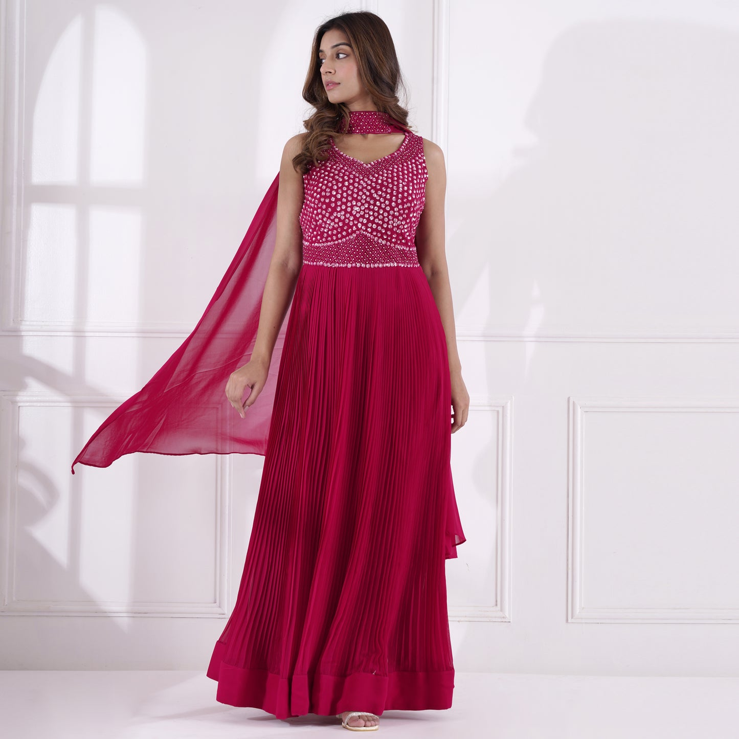 Fuchsia Pink Embroidered Gown