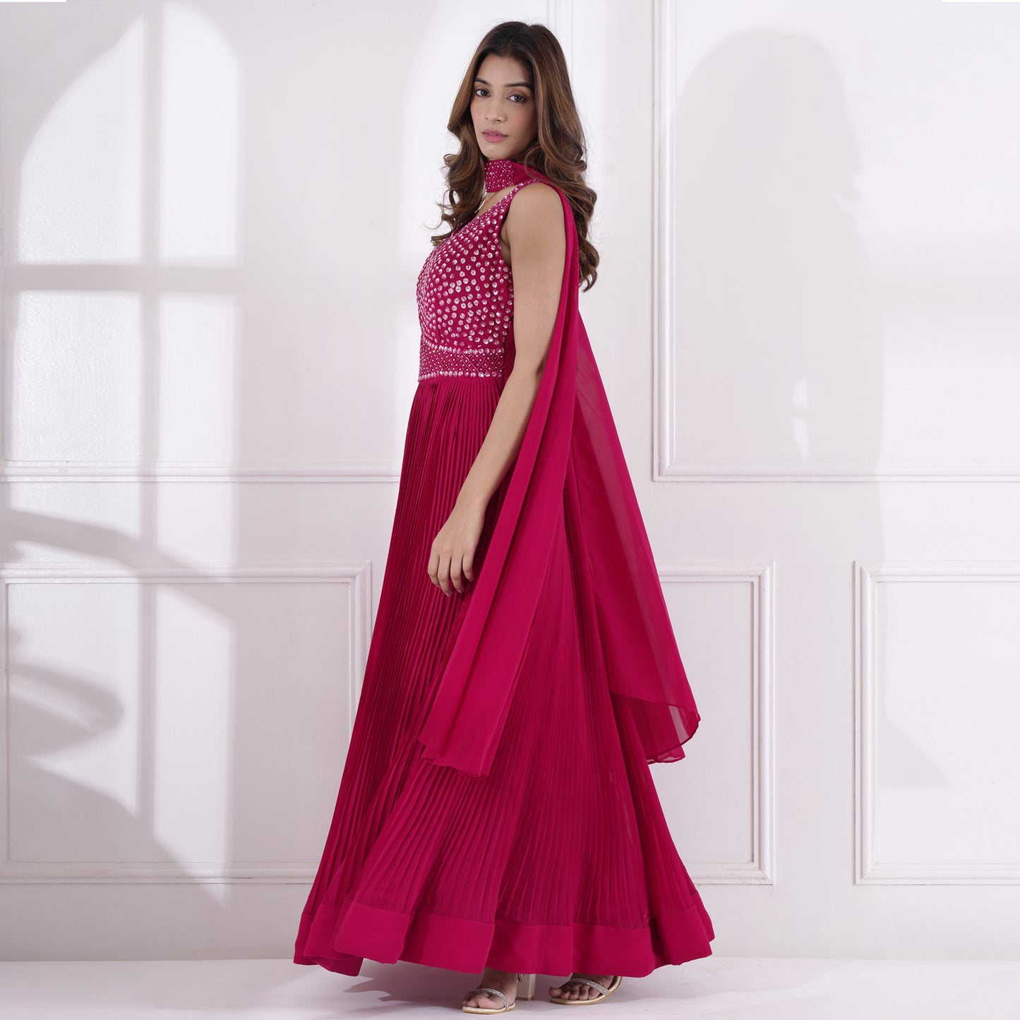 Fuchsia Pink Embroidered Gown