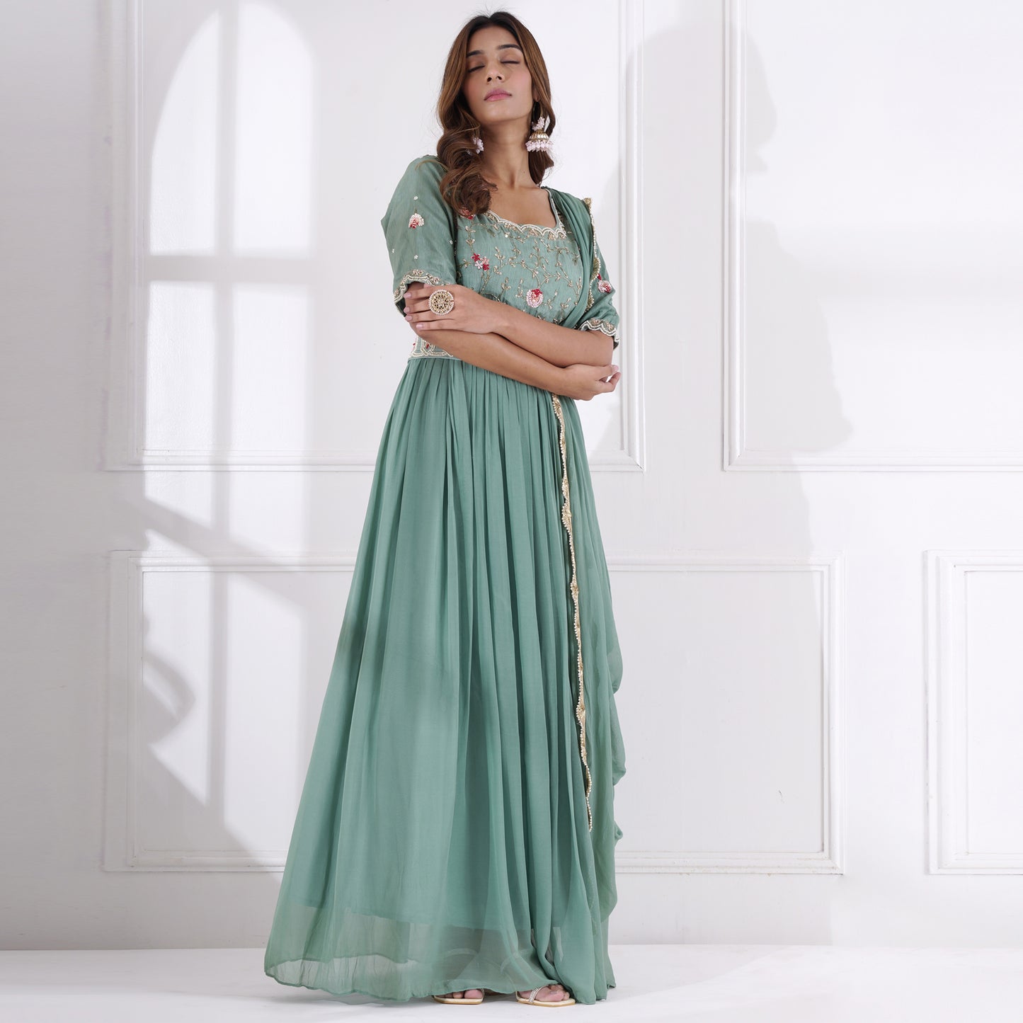 Sea Green Embroidered Gown