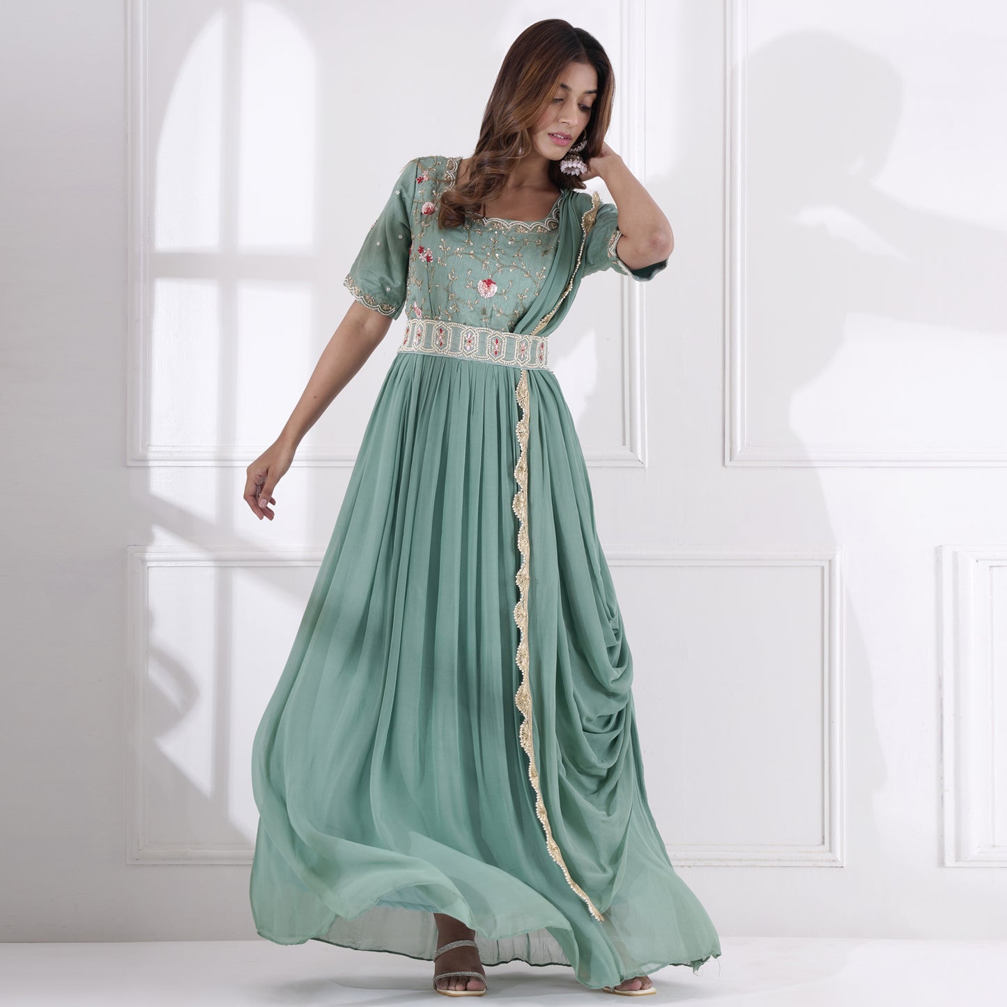 Sea Green Embroidered Gown