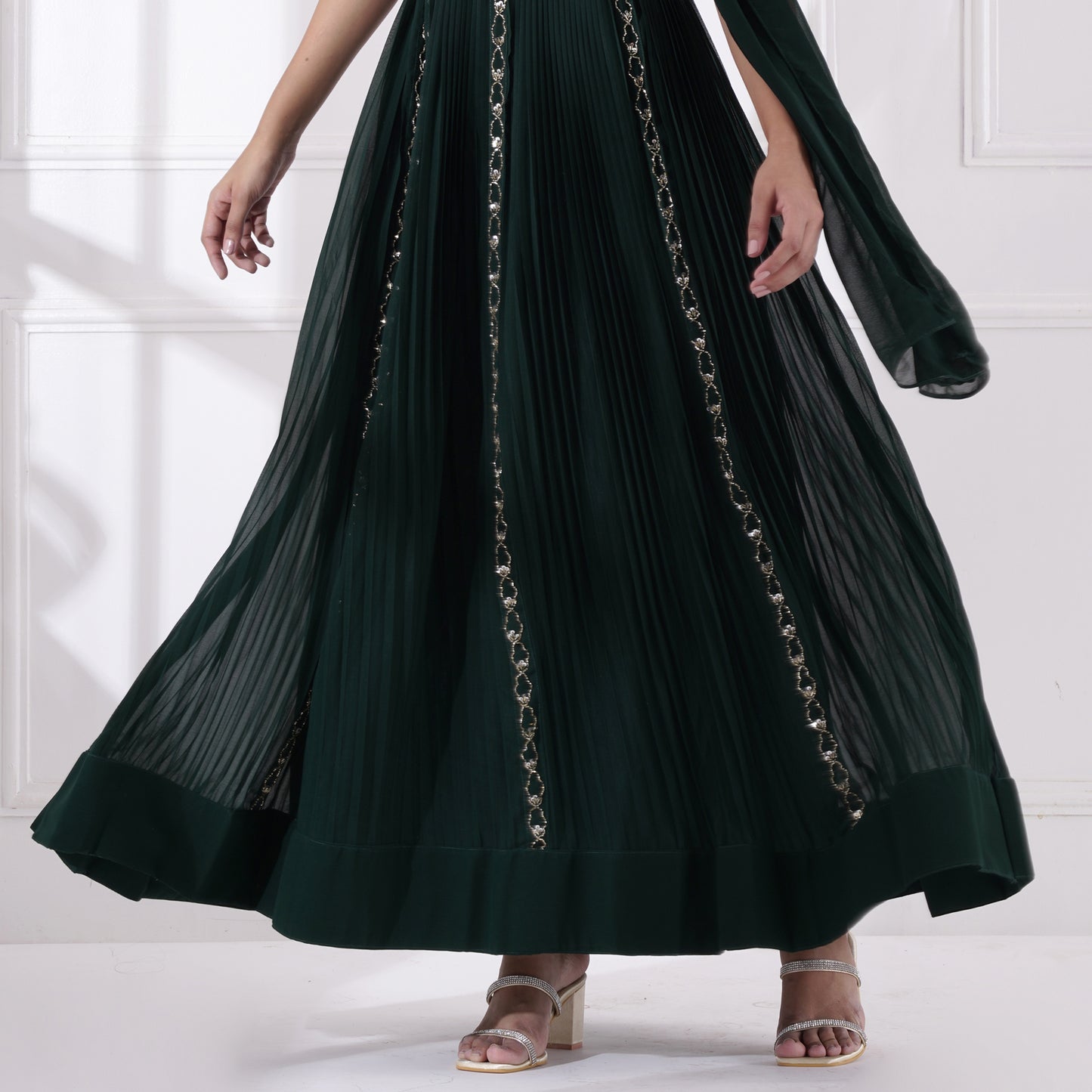 Bottle Green Embroidered Gown